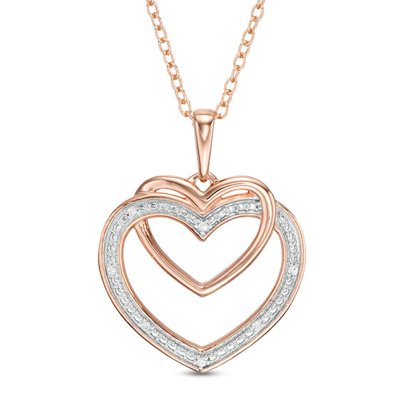 Diamond Accent Interlocking Hearts Pendant in Sterling Silver with 14K ...