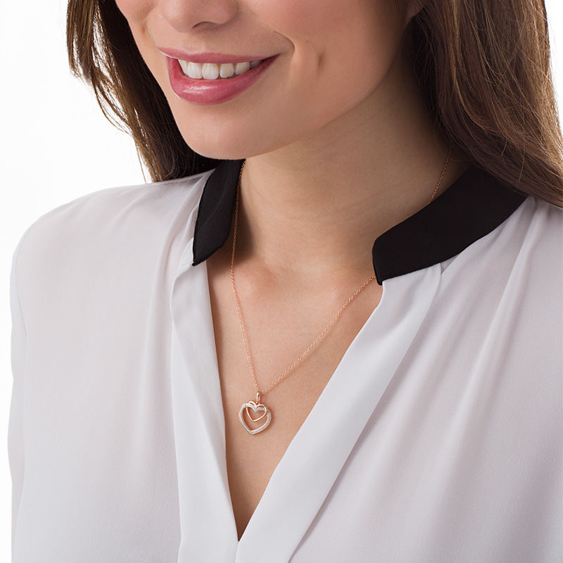 Main Image 2 of Diamond Accent Interlocking Hearts Pendant in Sterling Silver with 14K Rose Gold Plate