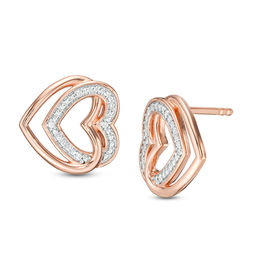 Diamond Accent Interlocking Hearts Stud Earrings in Sterling Silver with 14K Rose Gold Plate