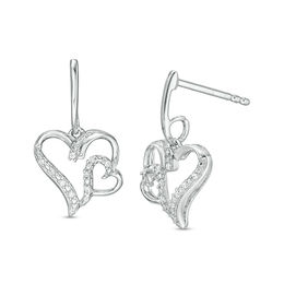 1/20 CT. T.W. Diamond Double Heart Drop Earrings in Sterling Silver