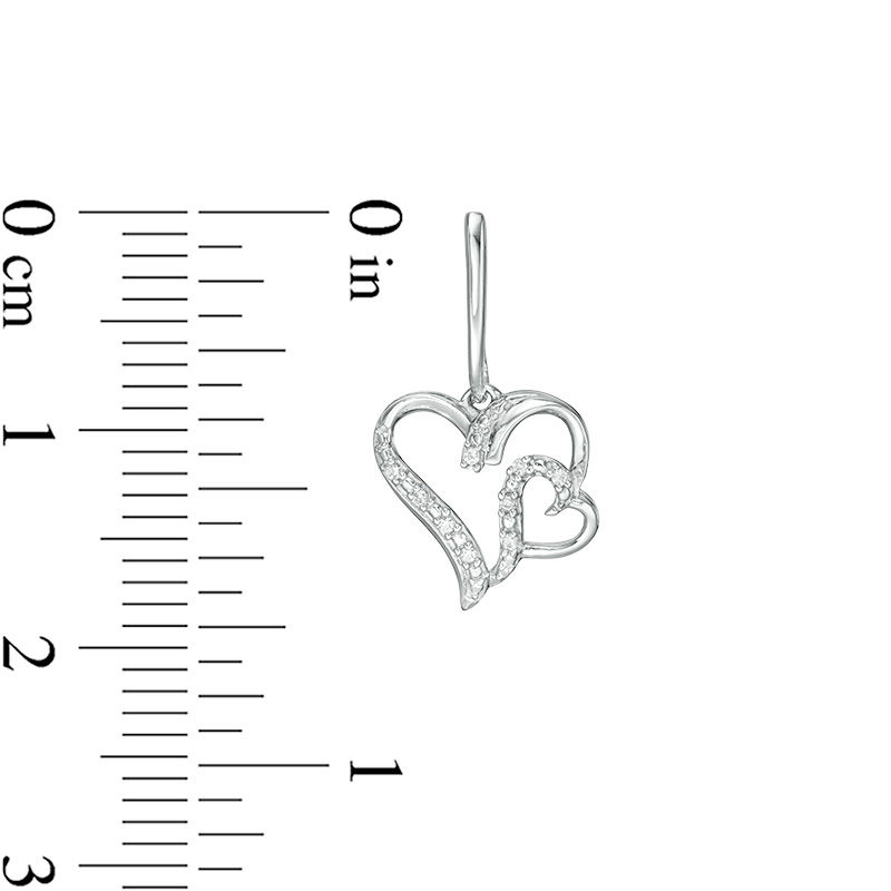 Main Image 3 of 1/20 CT. T.W. Diamond Double Heart Drop Earrings in Sterling Silver