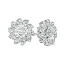 1/8 CT. T.W. Diamond Flower Vintage-Style Stud Earrings in Sterling Silver