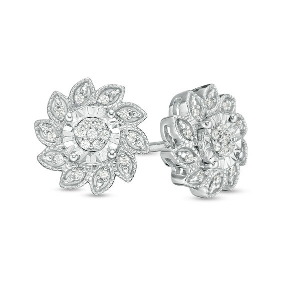1/8 CT. T.w. Diamond Flower Vintage-Style Stud Earrings in Sterling Silver