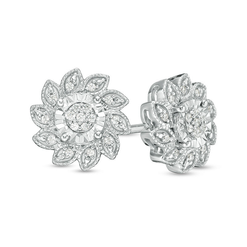 Main Image 1 of 1/8 CT. T.W. Diamond Flower Vintage-Style Stud Earrings in Sterling Silver
