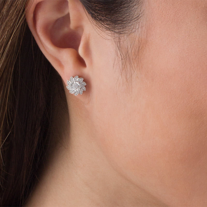 Main Image 2 of 1/8 CT. T.W. Diamond Flower Vintage-Style Stud Earrings in Sterling Silver