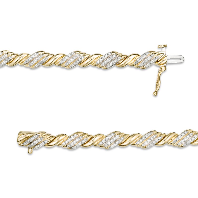 Main Image 3 of 1 CT. T.W. Diamond Rolling Flame Link Bracelet in 10K Gold - 7.25"