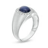 Thumbnail Image 2 of Men's Oval Lab-Created Star Blue Sapphire and 1/8 CT. T.W. Diamond Frame Signet Ring in 10K White Gold