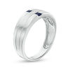 Thumbnail Image 2 of Men's Square-Cut Blue Sapphire and 1/15 CT. Diamond Linear Three Stone Ring in 10KWhite Gold