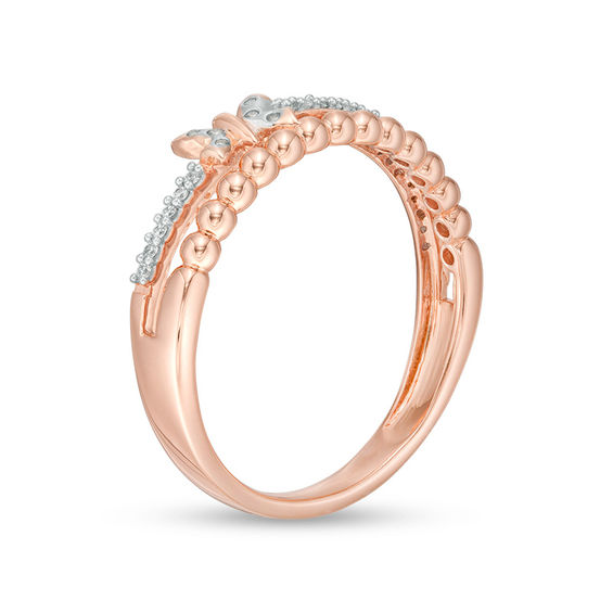 1/10 CT. T.w. Diamond and Beaded Butterfly Stacked Ring in 10K Rose Gold
