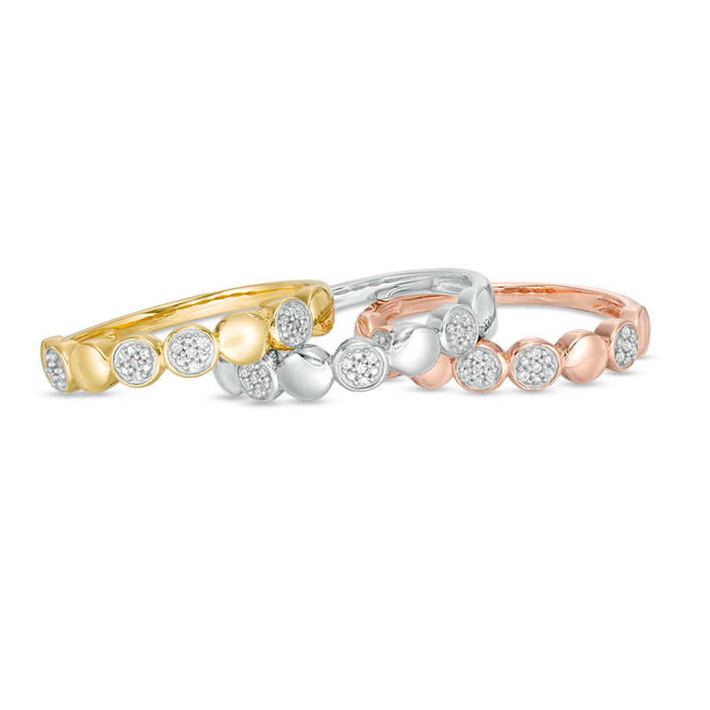 Main Image 4 of 1/8 CT. T.W. Composite Diamond Circle Three Piece Stackable Band Set in Sterling Silver and 14K Two-Tone Gold Plate