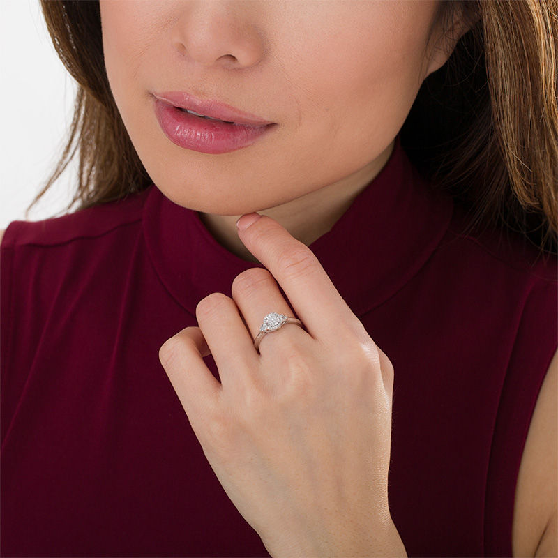 Main Image 2 of 1/10 CT. T.W. Composite Diamond Frame Tri-Sides Promise Ring in Sterling Silver