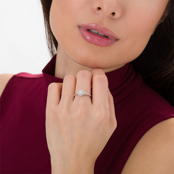 1/10 CT. T.W. Composite Diamond Frame Promise Ring in Sterling Silver 1/10 CT. T.W. Composite Diamond Frame Promise Ring in Sterling Silver