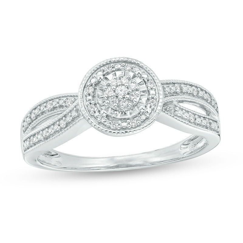 Main Image 1 of 1/10 CT. T.W. Composite Diamond Crossover Vintage-Style Promise Ring in Sterling Silver