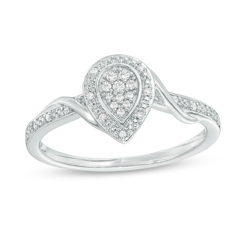 Main Image 1 of 1/10 CT. T.W. Composite Diamond Pear-Shaped Frame Bypass Promise Ring in Sterling Silver