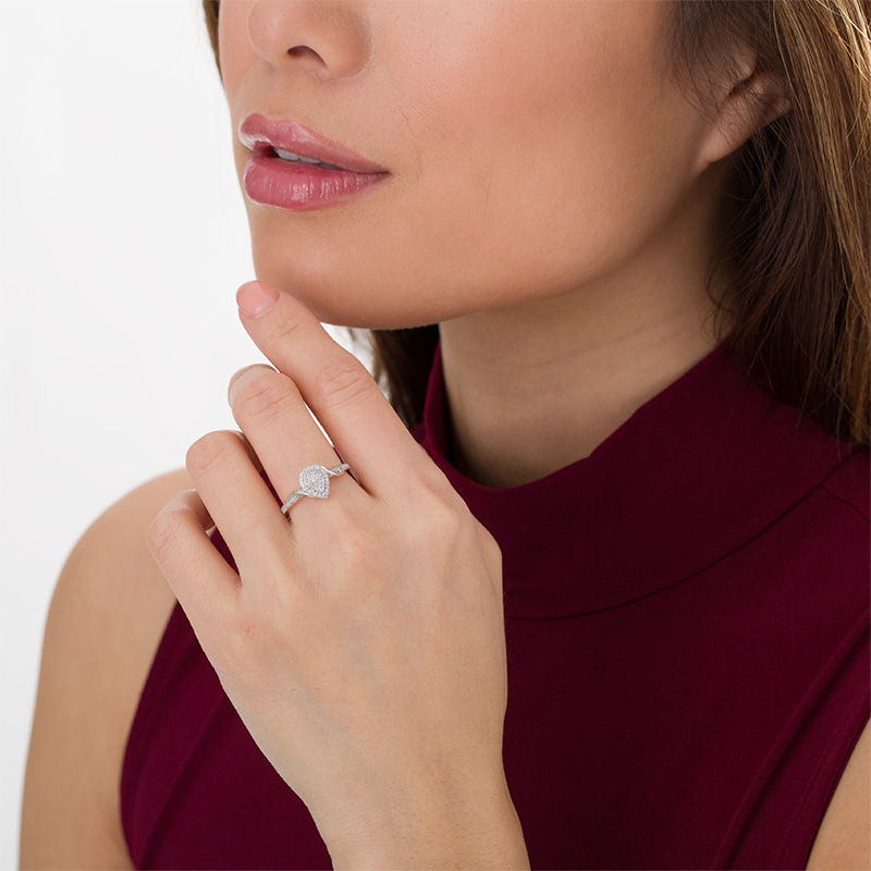 Main Image 2 of 1/10 CT. T.W. Composite Diamond Pear-Shaped Frame Bypass Promise Ring in Sterling Silver