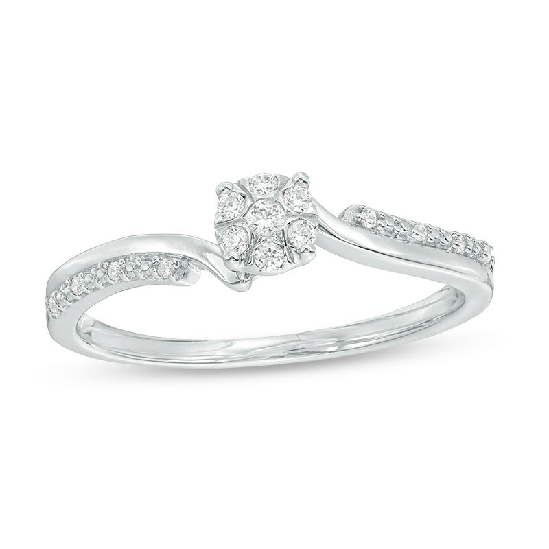 Main Image 1 of 1/10 CT. T.W. Composite Diamond Double Row Bypass Promise Ring in Sterling Silver