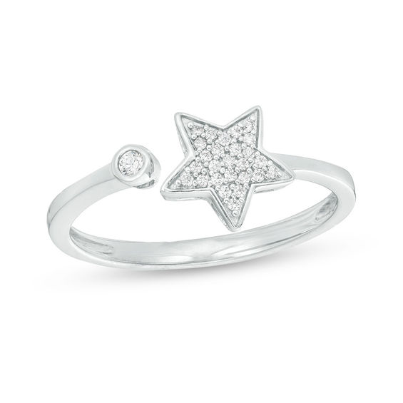 1/10 CT. T.w. Diamond Bezel-Set and Star Open Ring in Sterling Silver