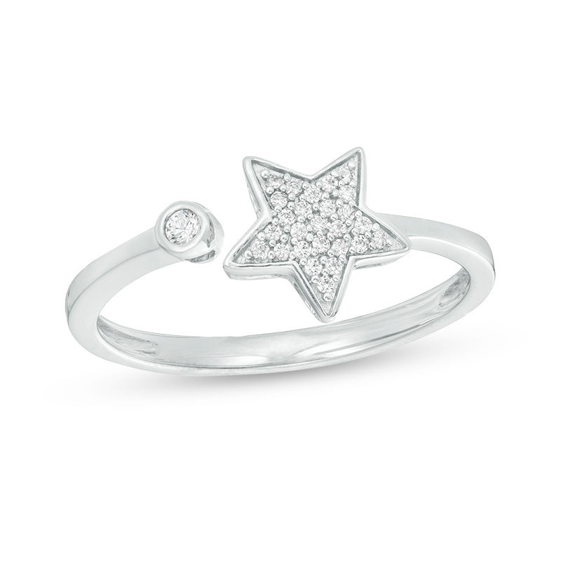 Main Image 1 of 1/10 CT. T.W. Diamond Bezel-Set and Star Open Ring in Sterling Silver