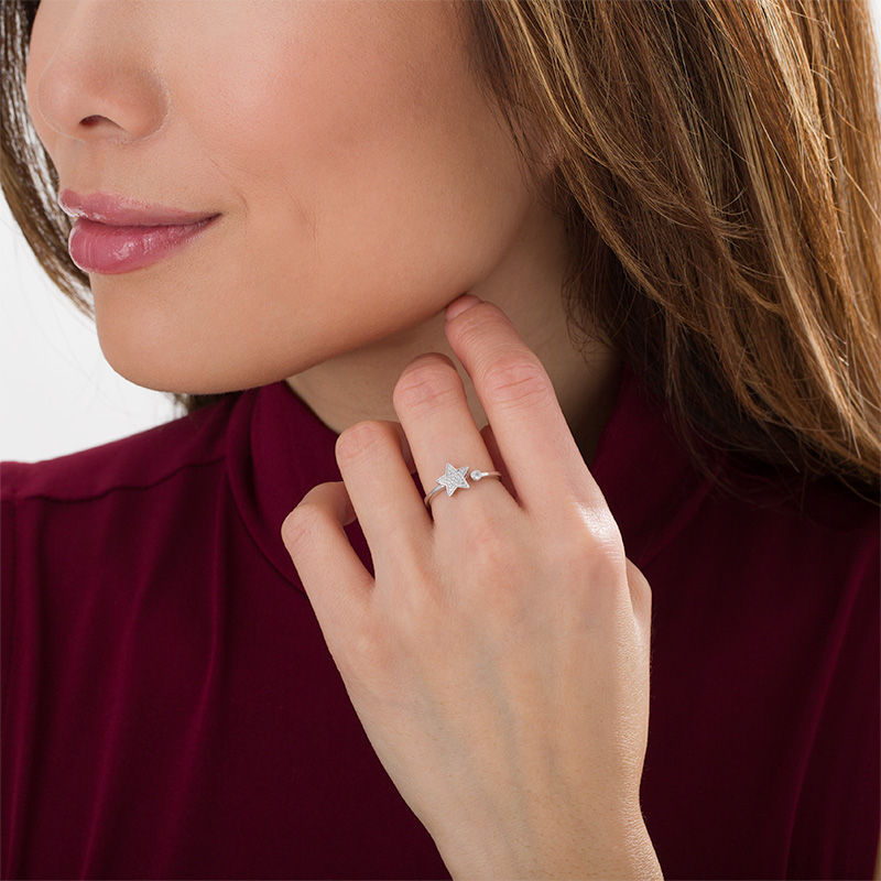 Main Image 2 of 1/10 CT. T.W. Diamond Bezel-Set and Star Open Ring in Sterling Silver