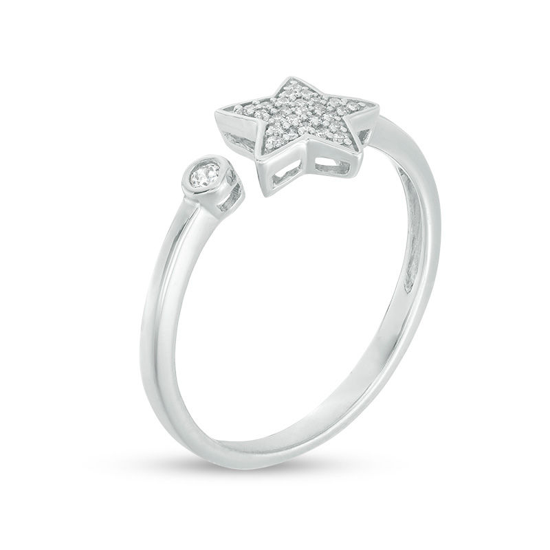 Main Image 3 of 1/10 CT. T.W. Diamond Bezel-Set and Star Open Ring in Sterling Silver