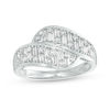 1/2 CT. T.W. Baguette and Round Diamond Alternating Vertical Bar Bypass Ring in 10K White Gold