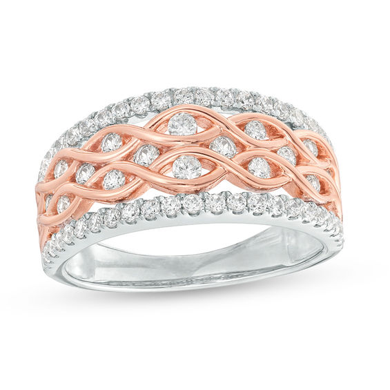 3/4 CT. T.W. Diamond Multi-Row Twist Ring in 10K Two-Tone Gold 3/4 CT. T.W. Diamond Multi-Row Twist Ring in 10K Two-Tone Gold
