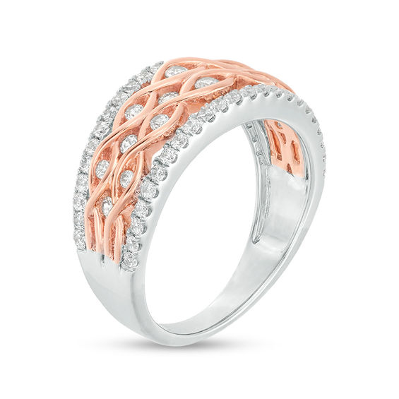 3/4 CT. T.W. Diamond Multi-Row Twist Ring in 10K Two-Tone Gold 3/4 CT. T.W. Diamond Multi-Row Twist Ring in 10K Two-Tone Gold