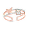 Thumbnail Image 1 of Diamond Accent Butterfly Open Shank Stacked Ring in Sterling Silver with 14K Rose Gold Plate