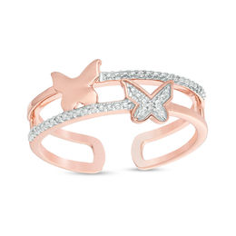 Diamond Accent Butterfly Open Shank Stacked Ring in Sterling Silver with 14K Rose Gold Plate