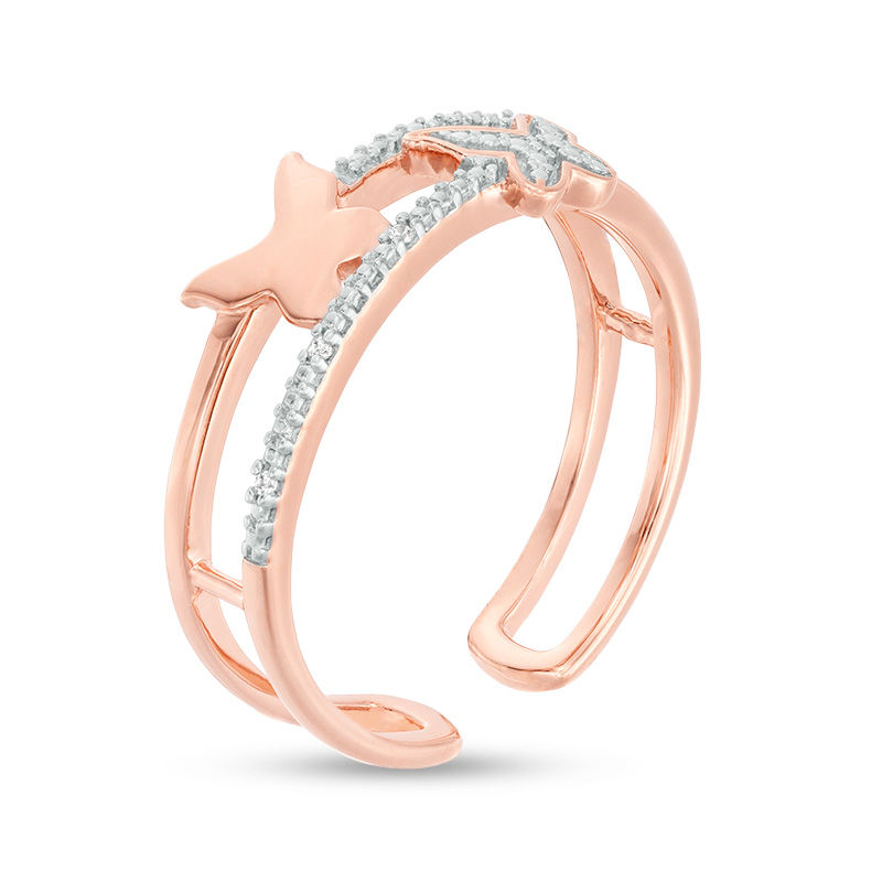 Main Image 3 of Diamond Accent Butterfly Open Shank Stacked Ring in Sterling Silver with 14K Rose Gold Plate