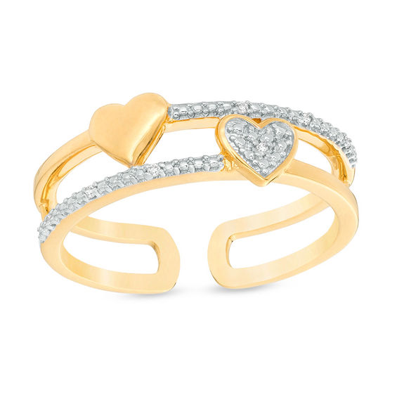 Diamond Accent Heart Open Shank Stacked Ring in Sterling Silver with 14K Gold Plate Diamond Accent Heart Open Shank Stacked Ring in Sterling Silver with 14K Gold Plate