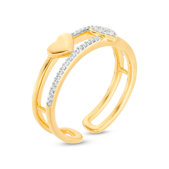 Diamond Accent Hea Diamond Accent Heart Open Shank Stacked Ring in Sterling Silver with 14K Gold Plate
