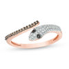 Thumbnail Image 1 of 1/10 CT. T.W. Champagne and White Diamond Snake Open Wrap Ring in 10K Rose Gold