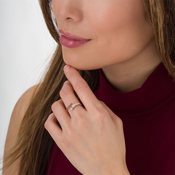 1/10 CT. T.W. Champagne and White Diamond Snake Open Wrap Ring in 10K Rose Gold 1/10 CT. T.W. Champagne and White Diamond Snake Open Wrap Ring in 10K Rose Gold