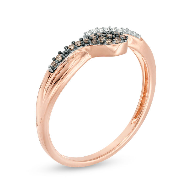 Main Image 3 of 1/10 CT. T.W. Champagne and White Diamond Snake Ring in 10K Rose Gold