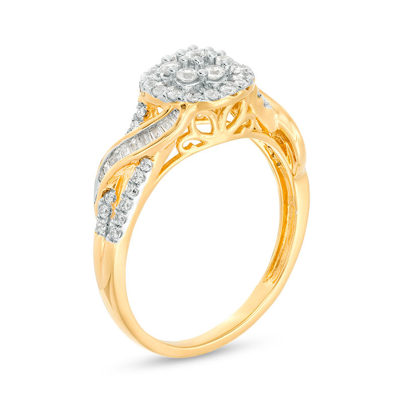 Main Image 3 of 1/2 CT. T.W. Composite Diamond Frame Ribbon Crossover Ring in 10K Gold