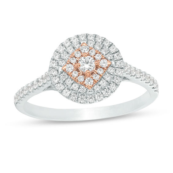 1/2 CT. T.W. Composite Diamond Double Frame Ring in 10K Two-Tone Gold 1/2 CT. T.W. Composite Diamond Double Frame Ring in 10K Two-Tone Gold