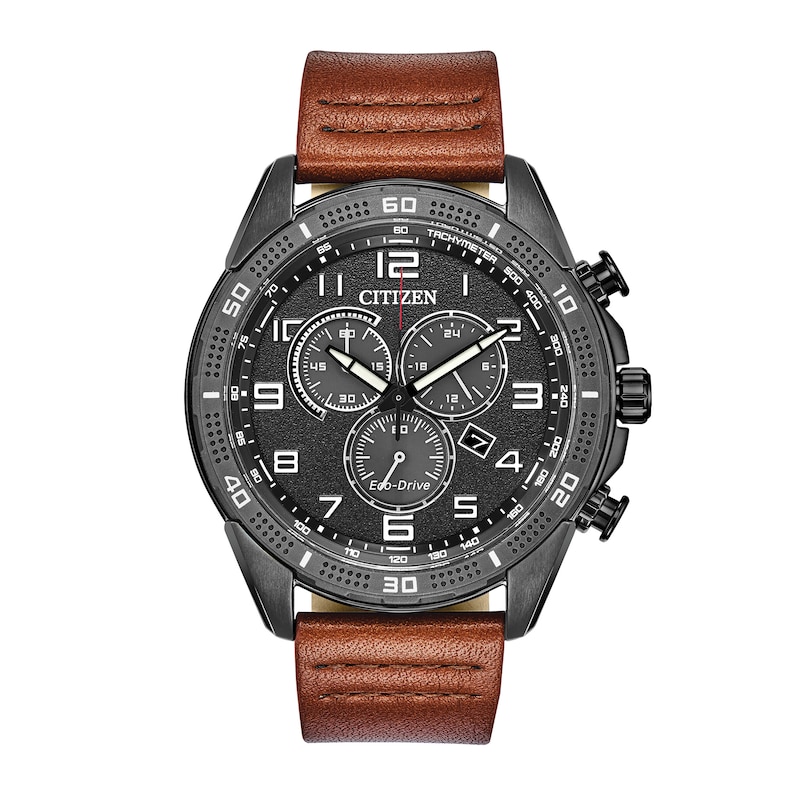 Men's Drive from Citizen Eco-Drive® WDR Chronograph Grey IP Strap Watch with Black Dial (Model: AT2447-01E)