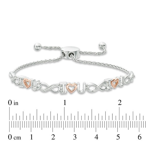 1/20 CT. T.w. Diamond "I Heart U" and Infinity Bolo Bracelet in Sterling Silver and 10K Rose Gold - 9.5"