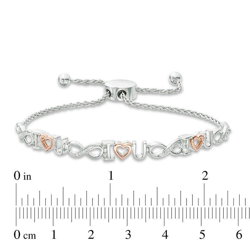 Main Image 3 of 1/20 CT. T.W. Diamond "I Heart U" and Infinity Bolo Bracelet in Sterling Silver and 10K Rose Gold - 9.5"