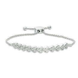 1/10 CT. T.W. Diamond Sideways Heart Bolo Bracelet in Sterling Silver - 9.5&quot;
