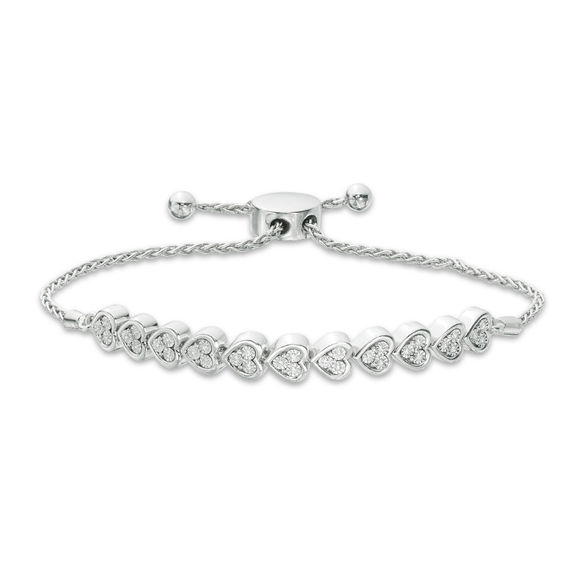 Zales 1/5 Ct. T.W. Diamond Heart Assorted Charm Bracelet in Sterling Silver