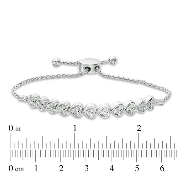 1/10 CT. T.w. Diamond Sideways Heart Bolo Bracelet in Sterling Silver - 9.5"