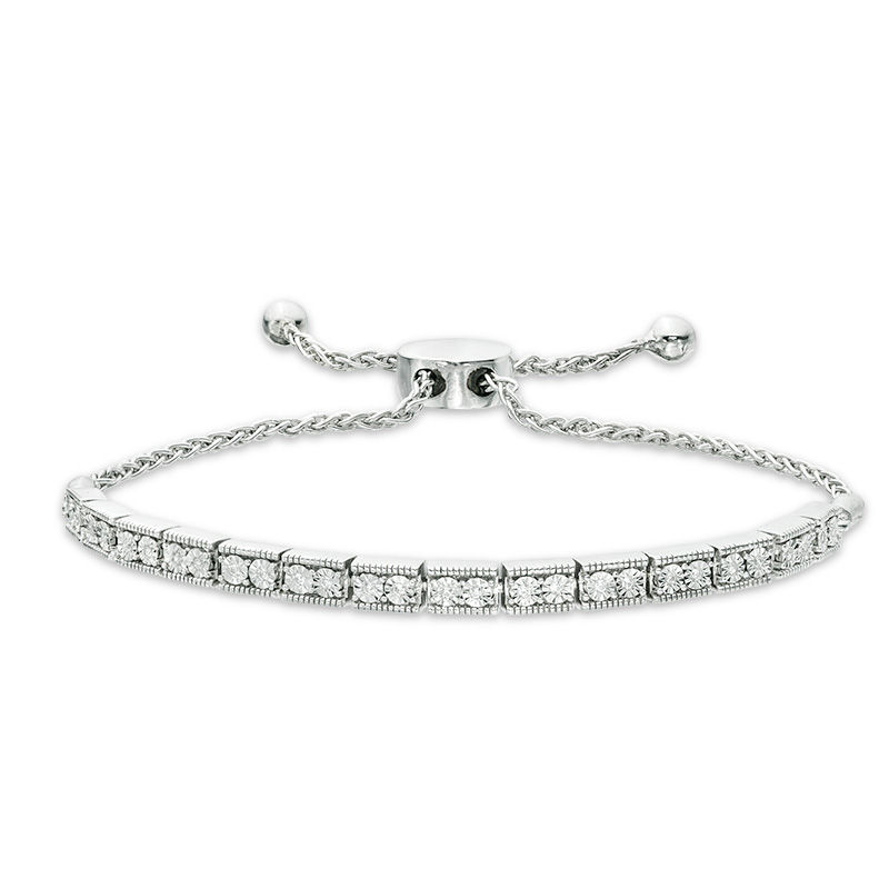 Main Image 1 of 1/10 CT. T.W. Diamond Bar Bolo Bracelet in Sterling Silver - 9.5"