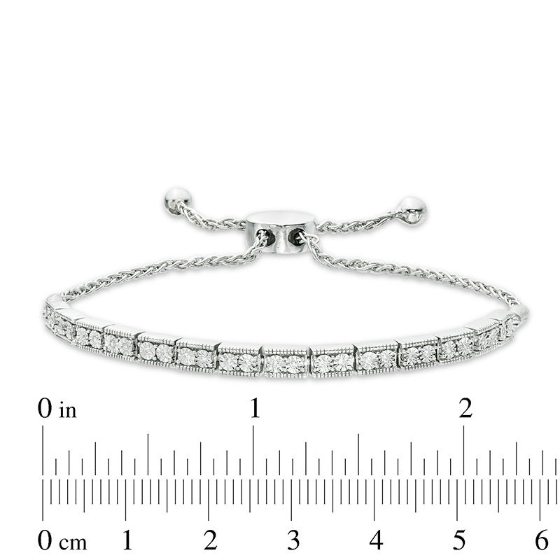 Main Image 3 of 1/10 CT. T.W. Diamond Bar Bolo Bracelet in Sterling Silver - 9.5"
