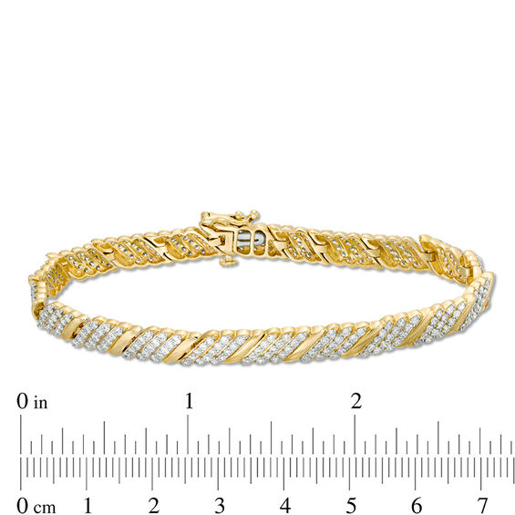 3 CT. T.w. Diamond Multi-Row Slant Bracelet in 10K Gold - 7.25"