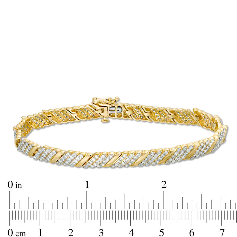 Main Image 4 of 3 CT. T.W. Diamond Multi-Row Slant Bracelet in 10K Gold - 7.25"