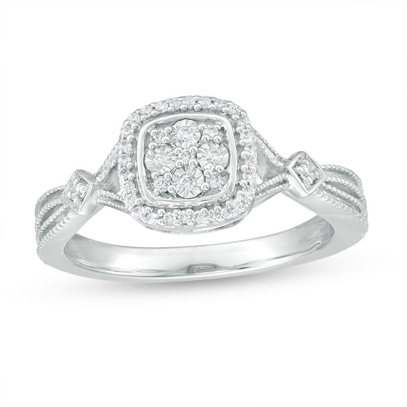Main Image 1 of 1/8 CT. T.W. Composite Diamond Cushion Frame Vintage-Style Ring in Sterling Silver