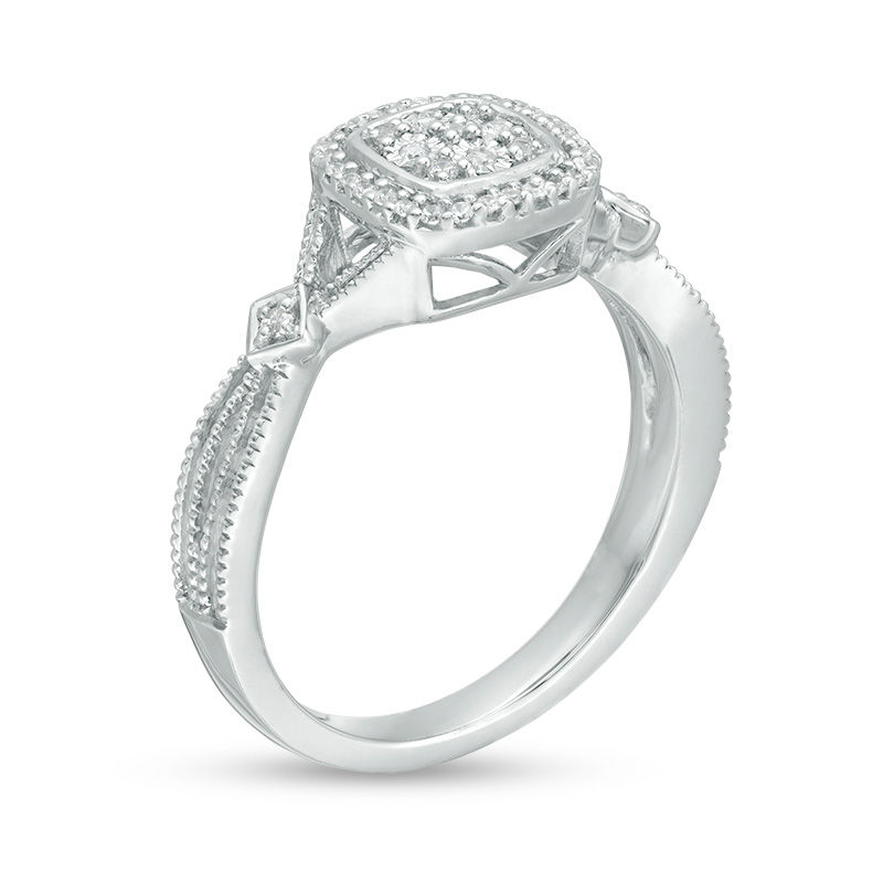 Main Image 3 of 1/8 CT. T.W. Composite Diamond Cushion Frame Vintage-Style Ring in Sterling Silver
