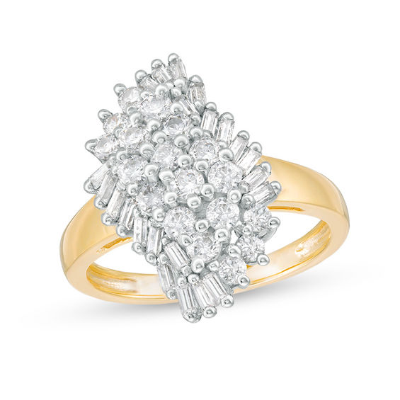 1 CT. T.w. Baguette and Round Composite Diamond Ring in 10K Gold
